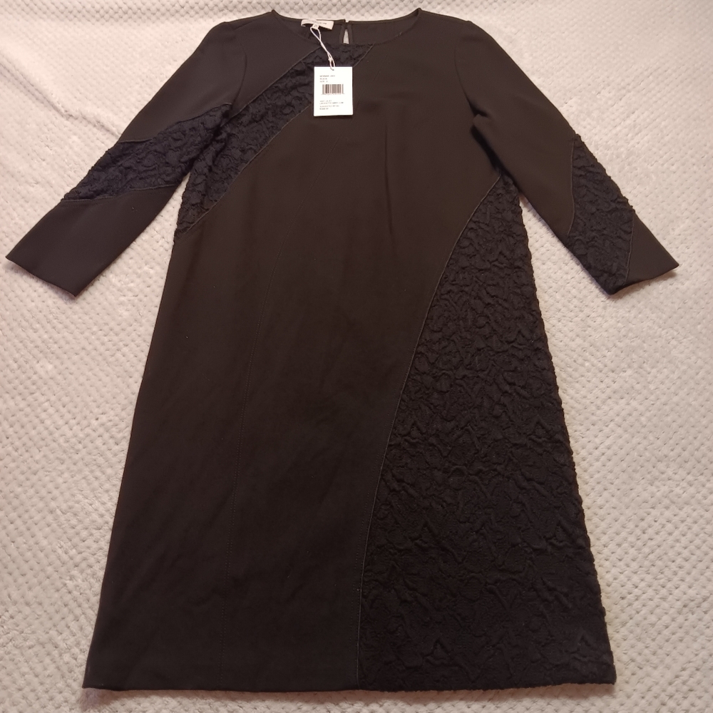 Lafayette 148 New York Black Textured Panel Midi Dress